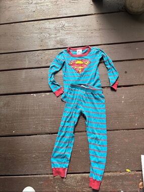 Hanna Andersson Blue Turquoise & Red Striped Superman Pajama Set
